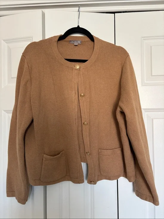 J. Crew 100% Cotton Camel Button-Front Pocket Cardigan - Size XXL