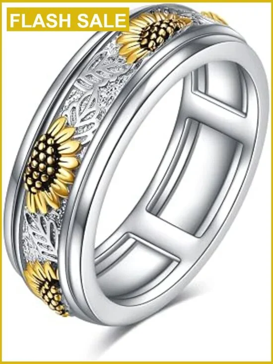 Sterling Silver Spinner Fidget Ring Anxiety Stress Relief Sunflower Band