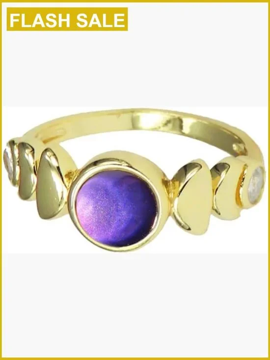 Minimalist Gold Tone Moon Phase Mood Ring, Color Changing Stone Ring Size 9