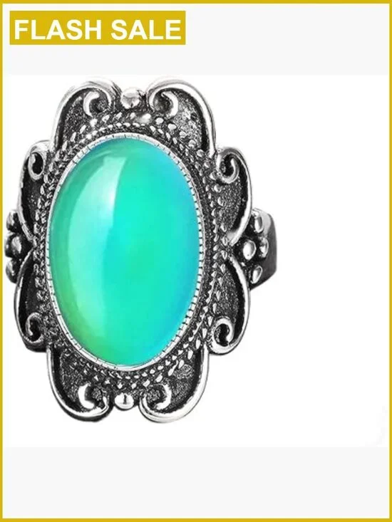 925 Sterling Silver Oval Changing Crystal Ring Mystery Temperature Ring