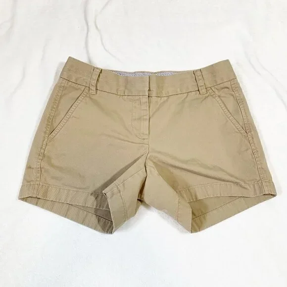 J. Crew Chino Shorts Womens 2 Khaki Tan Cotton Twill Mid Rise Casual Classic‎