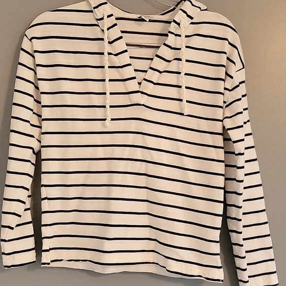 J. Crew White and Navy Striped Lightweight Hoodie