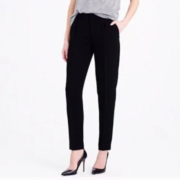 J. Crew Womens Black Pockets Elastic Waist Drapey Pull On Ankle Trouser Pants 4