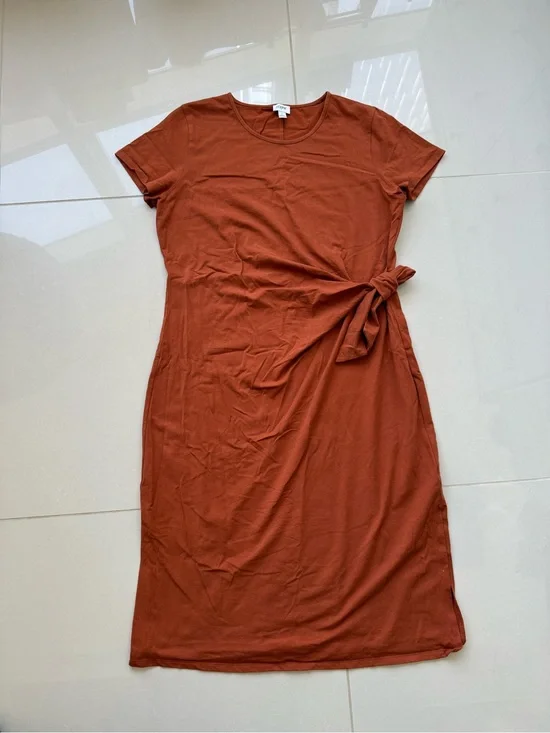 J. Crew Rust Tie-Waist Short Sleeve Midi Dress