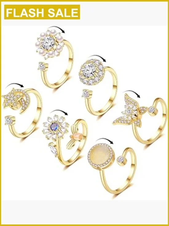 6 Pcs Adjustable Spinner Anxiety Rings Set Fidget Rings Stress Relief