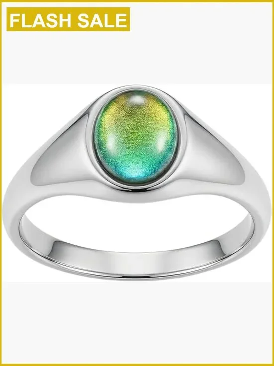 8mm Color Changing Mood Ring, 18k Gold Plated Stainless Steel Dainty Signet Ring