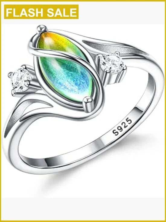 925 Sterling Silver Oval Solitaire Mood Ring with CZ Accents