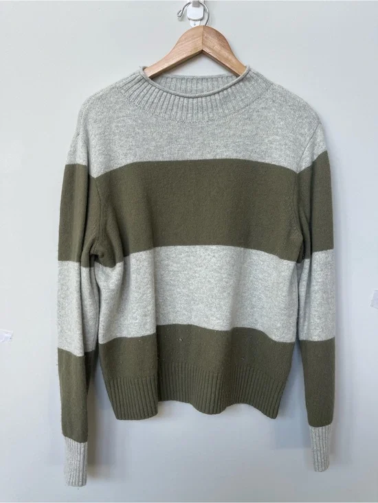 J. Crew | Striped Roll Neck Sweater Merino Wool Blend Contemporary Minimalist