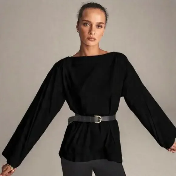 J. Crew Black Ciel Boatneck Cotton Poplin Top NEW WOMENS SMALL