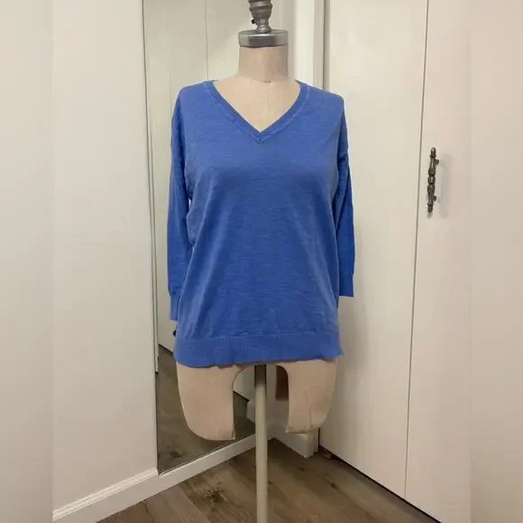 J.Crew Blue V-Neck Lightweight Casual Sweater Women’s 3/4 Sleeve Top Size XS