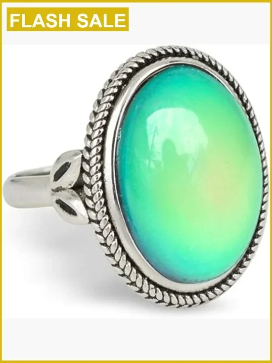 Vintage Adjustable Mood Ring Oval Stone Prong Setting Brass