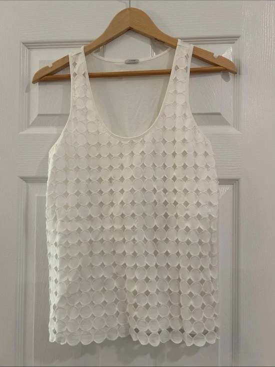J. Crew White Circle Lace Tank Top