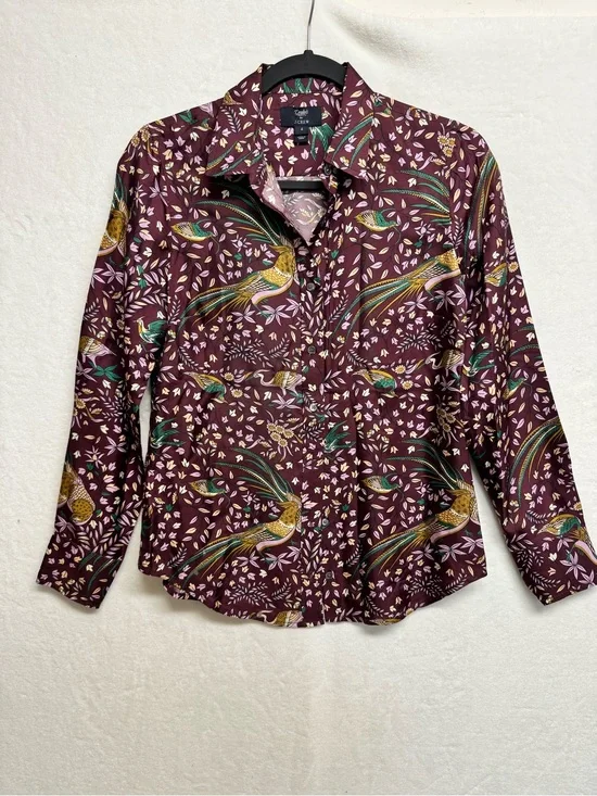 Drakes J Crew Collection Women’s Shirt 4 Bird Of Paradise Blouse Silk Burgundy