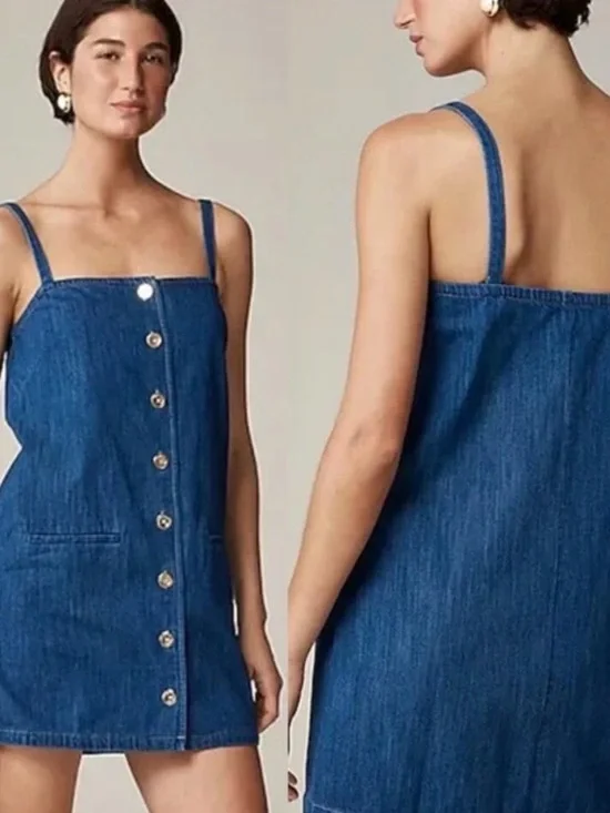 J. Crew Claudia Sleeveless Button Front Denim Mini Shift Dress Medium Indigo XL