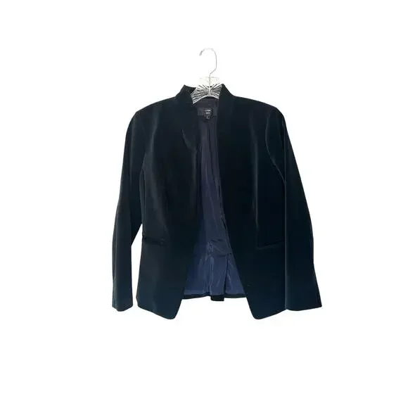J.Crew 365‎ Black Open Front Slim Office Going Out Stretch Velvet Blazer Size 2