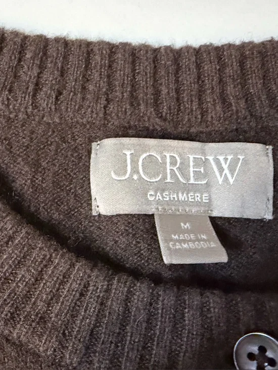 J.Crew women’s cashmere cardigan and chocolate brown