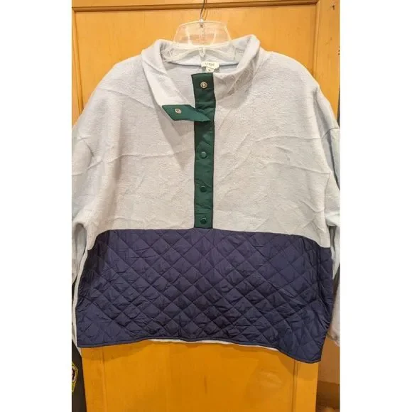 J‎ Crew Womens Blue Quilter Sherpa Half Zip Sweater XL New With Tags SOFT