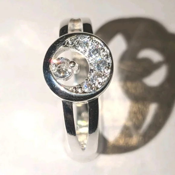 Luxury High Quality Unisex 925 Sterling Silver Crystal Crescent Moon Ring sz 8