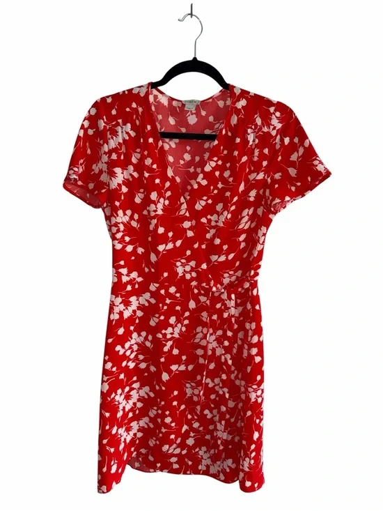 J.Crew Red Floral Wrap Flutter Sleeve V Neck Spring Guest‎ size 2