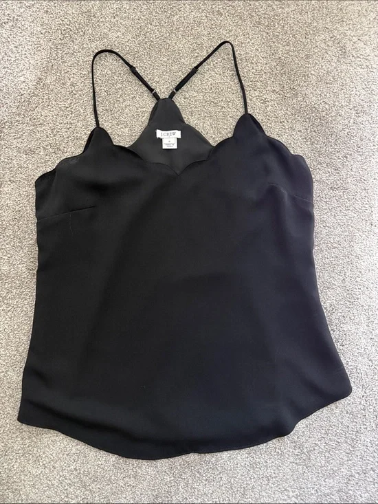 J. Crew Black Scallop-Edge Silk Camisole