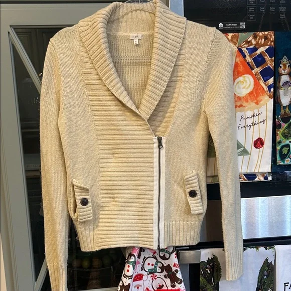 Vintage J. Crew Cream Wool Cashmere Viscose Shawl Collar Cardigan Small