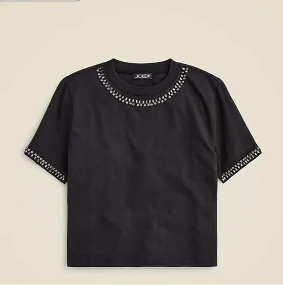 J Crew Relaxed Crystal Embellished Cropped T Shirt Size S CD118