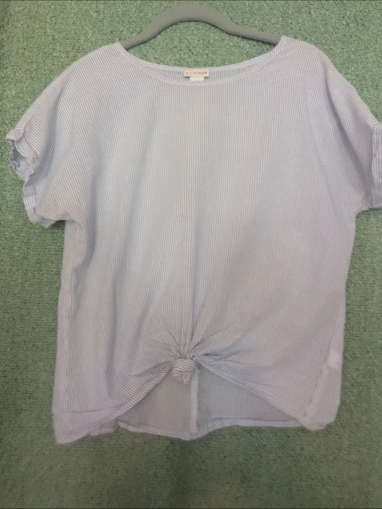 J. Crew Light Blue Striped Knot-Front Women's Top