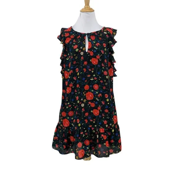 J Crew Floral Flutter Sleeve Shift Dress Womens S Small Keyhole Sleeveless Lined