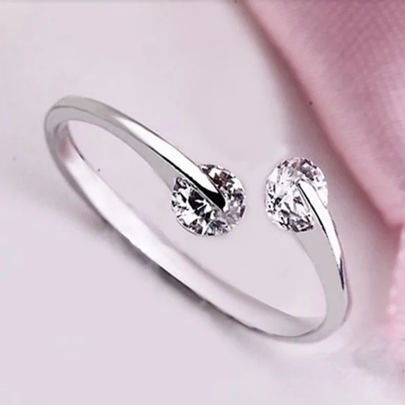NEW Simulated Diamond Bypass Ring | White Gold Plated Sterling‎ Silver