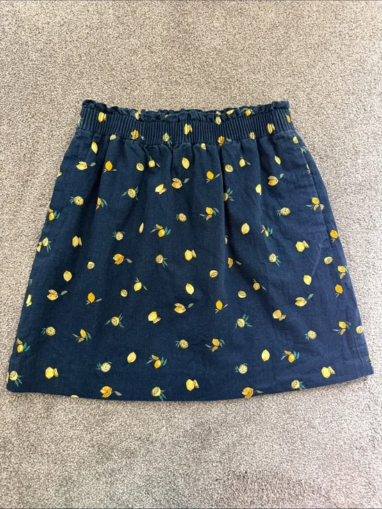 J. Crew Navy Skirt with Yellow Lemon Motif