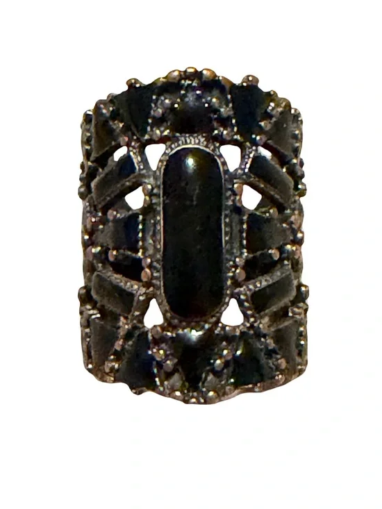 VINTAGE • Rose Gold Filigree Black Antique Statement Ring