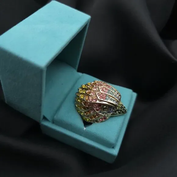 KURT GEIGER New Rainbow Crystal Statement Ring Gold Tone Eye Design Size 7