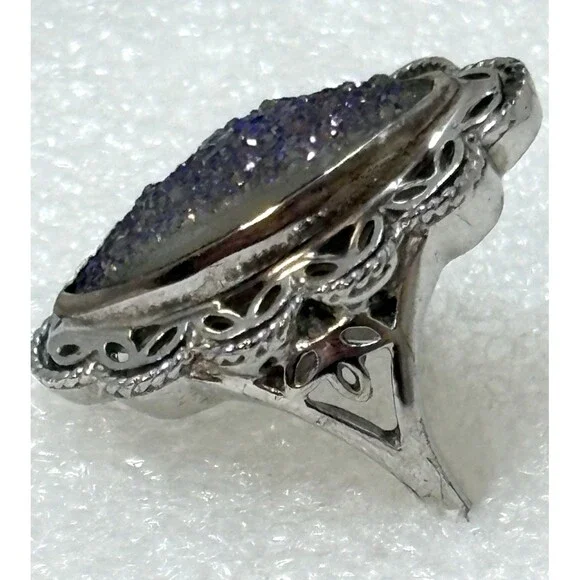 Ring Sterling Silver Drusy Peacock Quartz Ring - Size 6