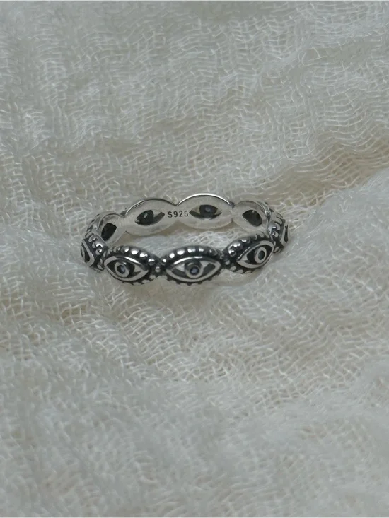 925 Sterling Silver Evil Eye Stackable Ring - Size 8