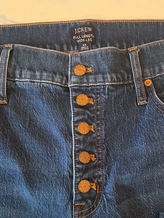 J. Crew All-Day Stretch Full-Length Wide-Leg Button Fly Jeans Size 33