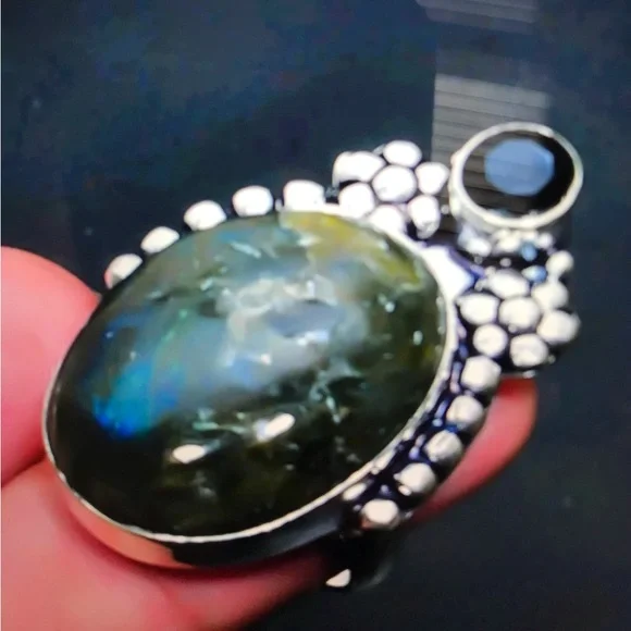 Labradorite Black Onyx Stamped 925 Sterling Silver Ring