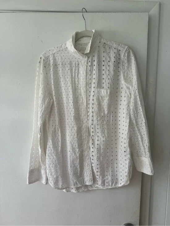 J. Crew White Eyelet Button-Down Shirt
