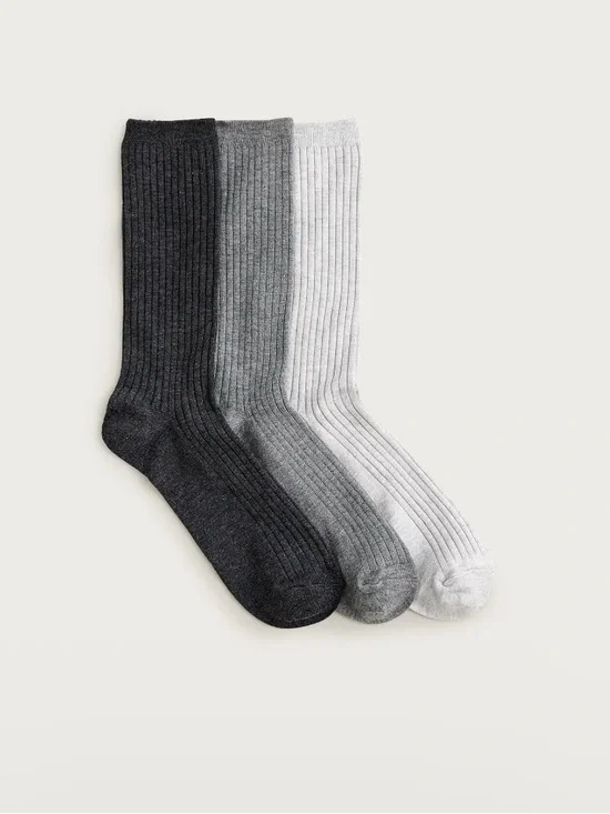 J. Crew Cozy Ribbed Trouser Socks Three-pack Heather Gray Multi
