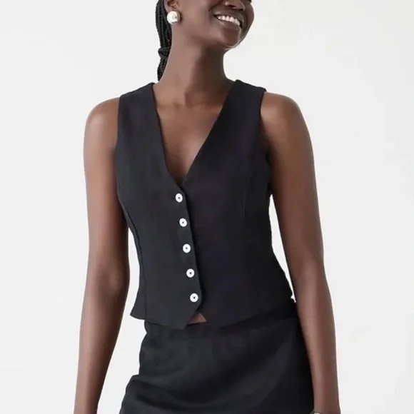 J. Crew Black Button Down Linen Vest NWT