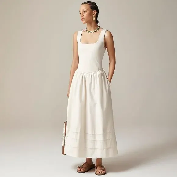 J. Crew Women's Drop-Waist Mixy Maxi Dress Sleeveless Natural Size Large NWT