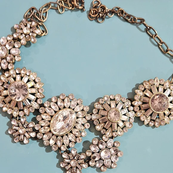 J. Crew Sparkling Bib Statement Necklace with‎ Floral Crystal Medallions