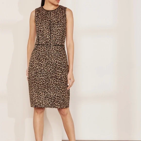 J Crew Womens Leopard Print Sleeveless Sheath Dress Bi Stretch Cotton size 8