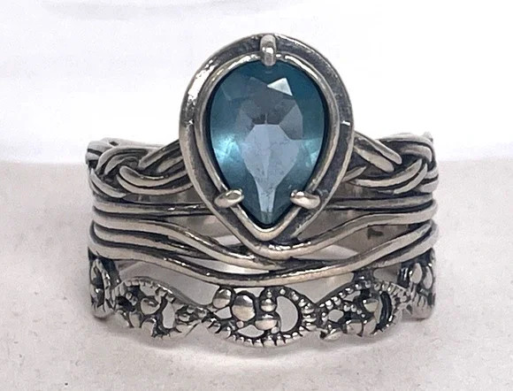 Or Paz Israel 925 Sterling Silver Ring London Blue Topaz Wide Band Size 11