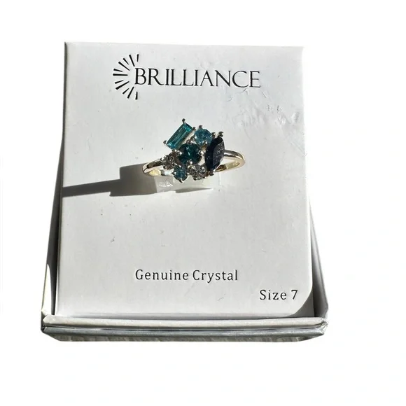Brilliance Genuine Crystal Blue and Gold Ring