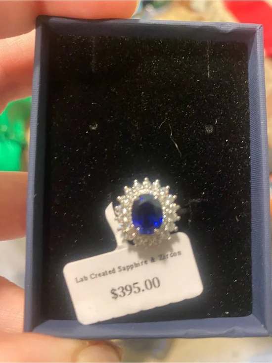 Lab-Created Sapphire & Zircon Halo Ring - Blue