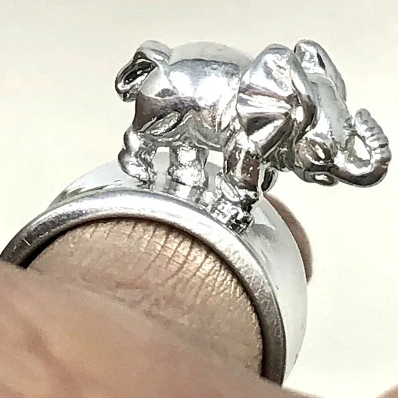 Elephant Ring Band Sz 9 Aluminum Arthur Court Signed Jewelry Trunk Up Lucky
