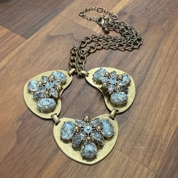 J Crew Statement Crystal Gold Tone Rhinestone Mid Century Chunky Necklace Artsy