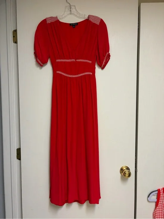J. Crew Smocked-trim midi dress in crepe de chine