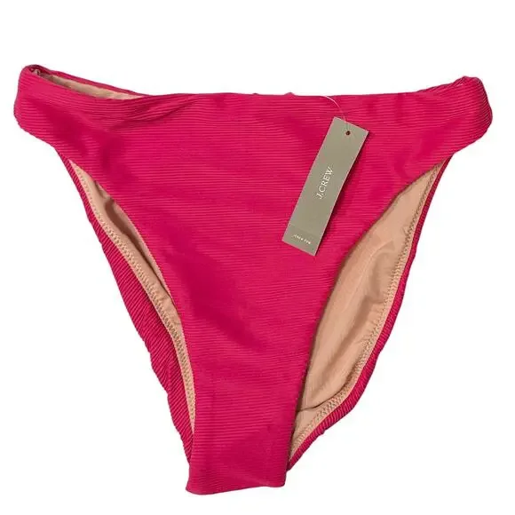 2/$15 NWT J. Crew Ribbed High-Rise Cheeky Bikini Bottom Hibiscus Pink Size XS