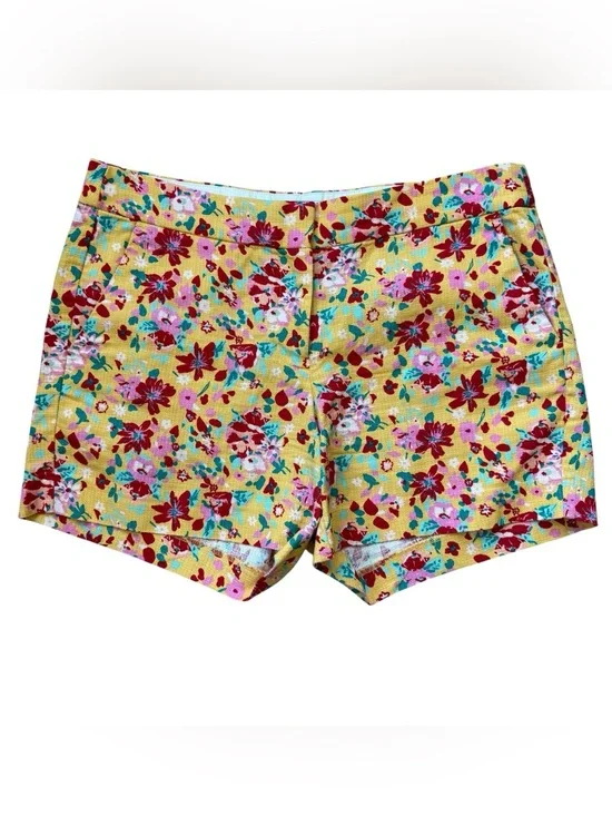 J.Crew Yellow Floral Cotton Shorts Cottagecore Preppy Summer Size 10 Vacation